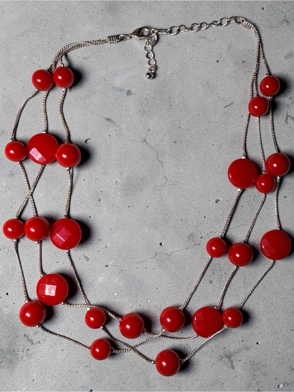 Women's Multi-Strand Red Beaded Necklace